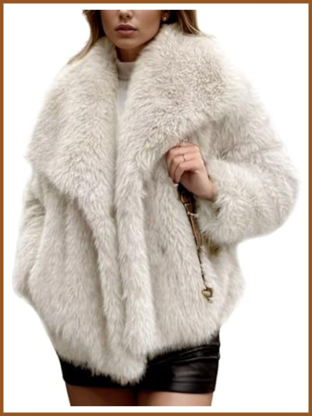 Women's Faux Fur Coat Winter Warm Fluffy JacketLapel Open Front Short